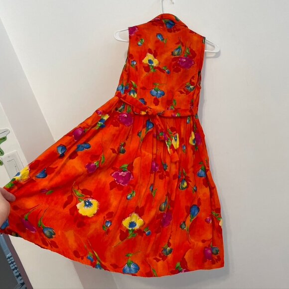 VINTAGE VTG LAPIS LOS ANGELES Orange Floral Button Sleeveless Fit & Flare Dress - Picture 10 of 10